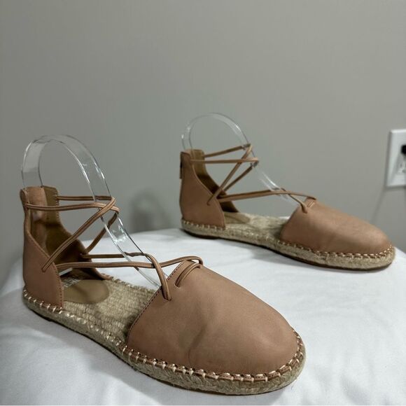 Eileen Fisher Lace-Up Leather Espadrille Sandal, Toffee Cream Size 6,5 - Picture 2 of 12